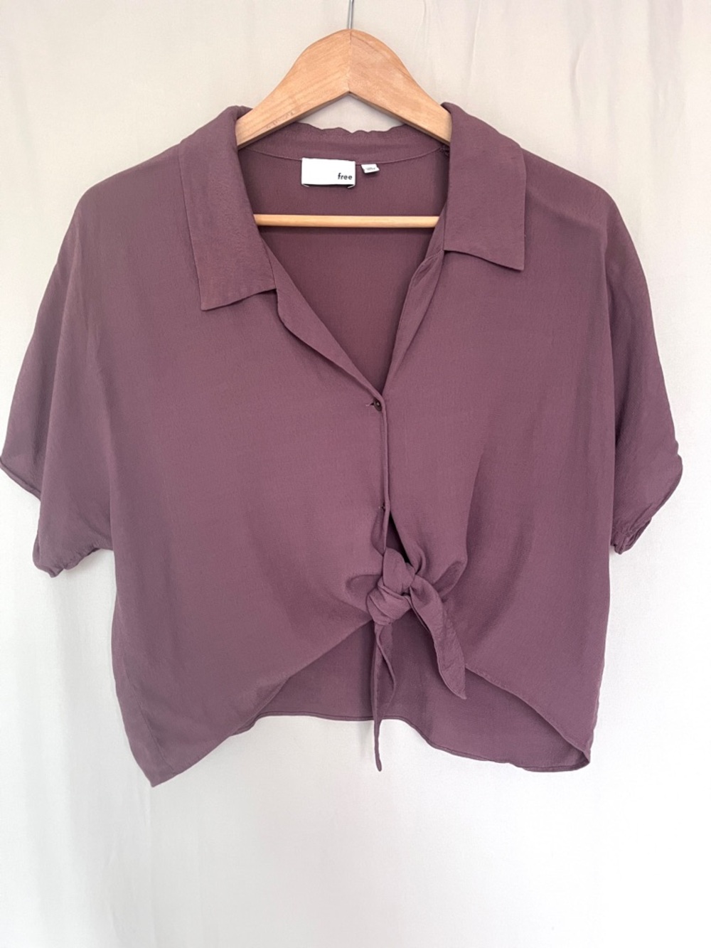 Wilfred Free Tie Front Blouse Size M Dusty Rose Short Sleeve Cropped Button Top